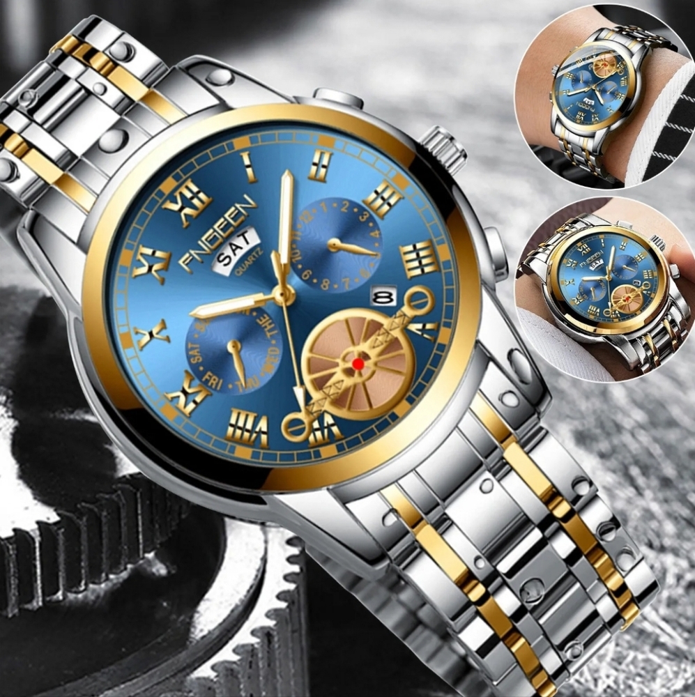 💥 Waterproof Men's Quartz Watch Tourbillon Dial Stainless Steel 💥💯